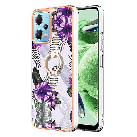 Funda Silicona Gel Goma Patron de Moda Carcasa con Anillo de dedo Soporte YB3 para Xiaomi Redmi Note 12 5G Morado