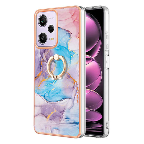 Funda Silicona Gel Goma Patron de Moda Carcasa con Anillo de dedo Soporte YB3 para Xiaomi Redmi Note 12 Pro 5G Azul