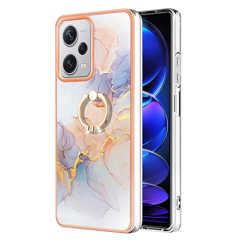 Funda Silicona Gel Goma Patron de Moda Carcasa con Anillo de dedo Soporte YB3 para Xiaomi Redmi Note 12 Pro+ Plus 5G Purpura Claro