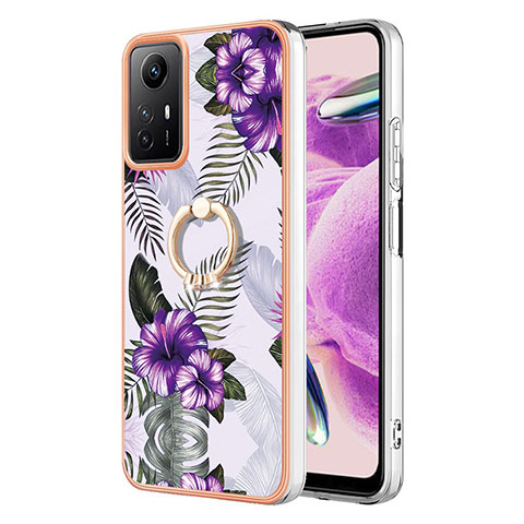 Funda Silicona Gel Goma Patron de Moda Carcasa con Anillo de dedo Soporte YB3 para Xiaomi Redmi Note 12S Morado