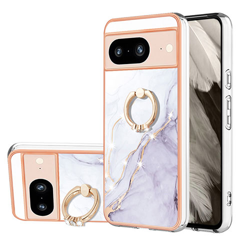 Funda Silicona Gel Goma Patron de Moda Carcasa con Anillo de dedo Soporte YB5 para Google Pixel 8 5G Blanco