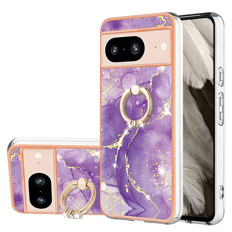 Funda Silicona Gel Goma Patron de Moda Carcasa con Anillo de dedo Soporte YB5 para Google Pixel 8 5G Morado