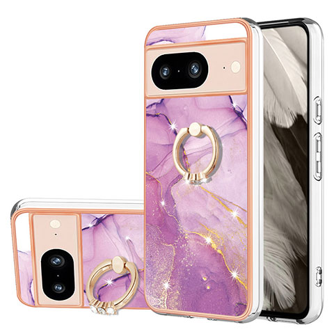 Funda Silicona Gel Goma Patron de Moda Carcasa con Anillo de dedo Soporte YB5 para Google Pixel 8 5G Purpura Claro