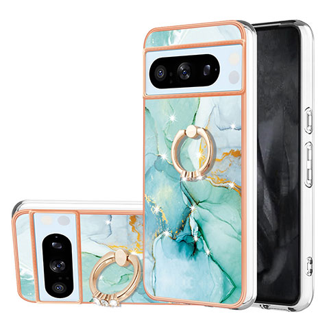 Funda Silicona Gel Goma Patron de Moda Carcasa con Anillo de dedo Soporte YB5 para Google Pixel 8 Pro 5G Verde