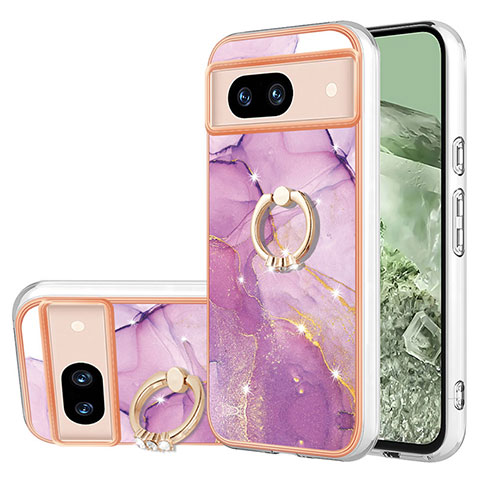 Funda Silicona Gel Goma Patron de Moda Carcasa con Anillo de dedo Soporte YB5 para Google Pixel 8a 5G Purpura Claro