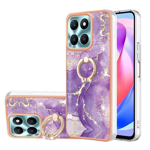 Funda Silicona Gel Goma Patron de Moda Carcasa con Anillo de dedo Soporte YB5 para Huawei Honor X6a Morado