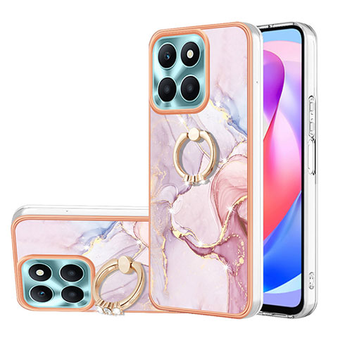 Funda Silicona Gel Goma Patron de Moda Carcasa con Anillo de dedo Soporte YB5 para Huawei Honor X6a Rosa