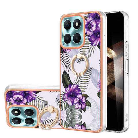 Funda Silicona Gel Goma Patron de Moda Carcasa con Anillo de dedo Soporte YB5 para Huawei Honor X8b Morado