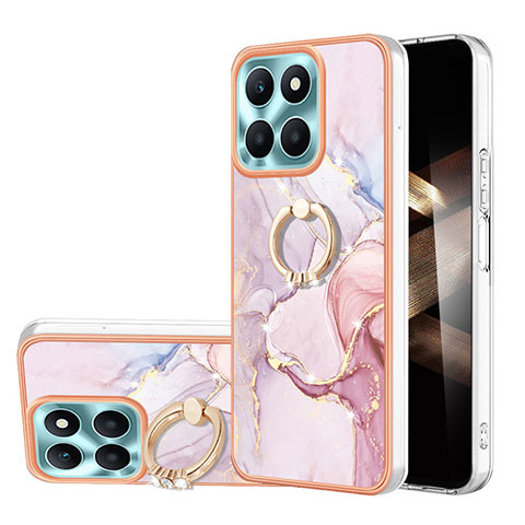 Funda Silicona Gel Goma Patron de Moda Carcasa con Anillo de dedo Soporte YB5 para Huawei Honor X8b Rosa