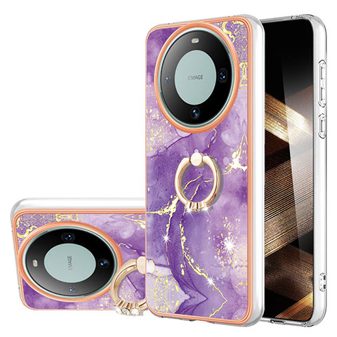 Funda Silicona Gel Goma Patron de Moda Carcasa con Anillo de dedo Soporte YB5 para Huawei Mate 60 Morado