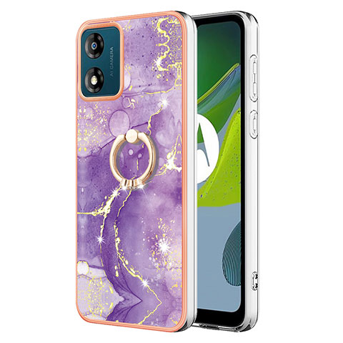 Funda Silicona Gel Goma Patron de Moda Carcasa con Anillo de dedo Soporte YB5 para Motorola Moto E13 Morado