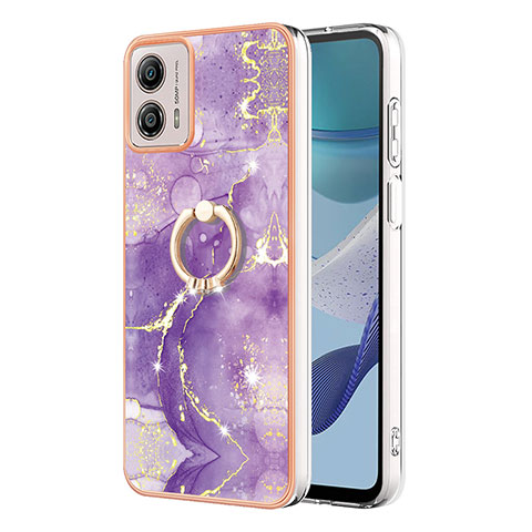 Funda Silicona Gel Goma Patron de Moda Carcasa con Anillo de dedo Soporte YB5 para Motorola Moto G53 5G Morado