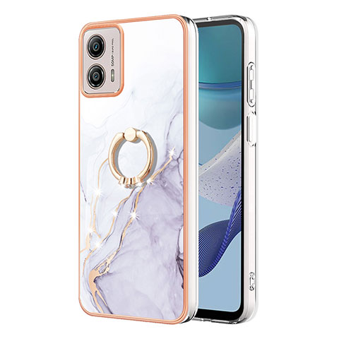 Funda Silicona Gel Goma Patron de Moda Carcasa con Anillo de dedo Soporte YB5 para Motorola Moto G53y 5G Blanco