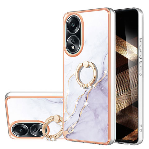 Funda Silicona Gel Goma Patron de Moda Carcasa con Anillo de dedo Soporte YB5 para Oppo A18 Blanco