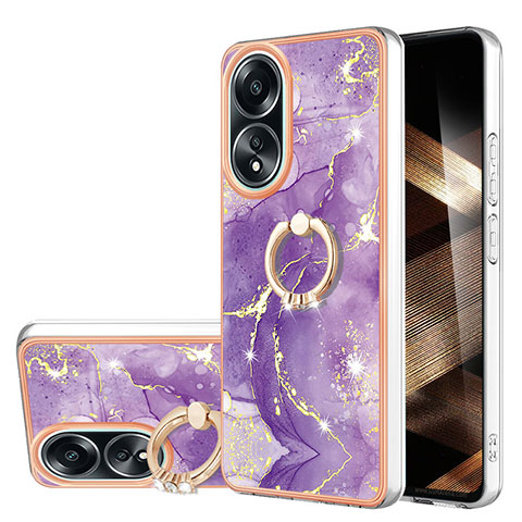 Funda Silicona Gel Goma Patron de Moda Carcasa con Anillo de dedo Soporte YB5 para Oppo A18 Morado