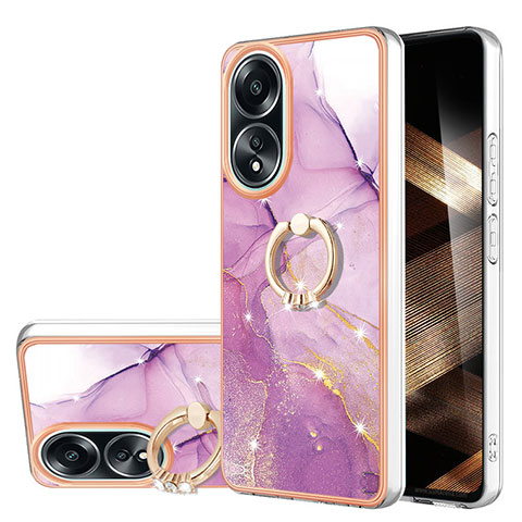 Funda Silicona Gel Goma Patron de Moda Carcasa con Anillo de dedo Soporte YB5 para Oppo A18 Purpura Claro