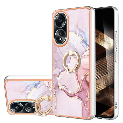 Funda Silicona Gel Goma Patron de Moda Carcasa con Anillo de dedo Soporte YB5 para Oppo A58 4G Rosa