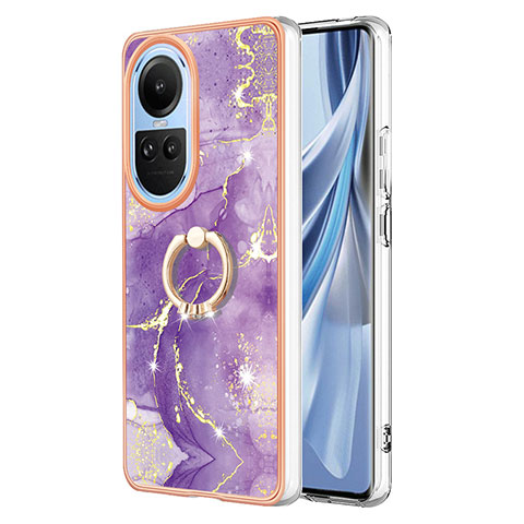 Funda Silicona Gel Goma Patron de Moda Carcasa con Anillo de dedo Soporte YB5 para Oppo Reno10 Pro 5G Morado