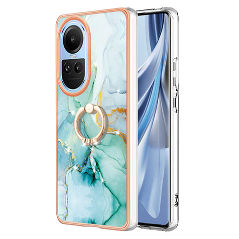 Funda Silicona Gel Goma Patron de Moda Carcasa con Anillo de dedo Soporte YB5 para Oppo Reno10 Pro 5G Verde