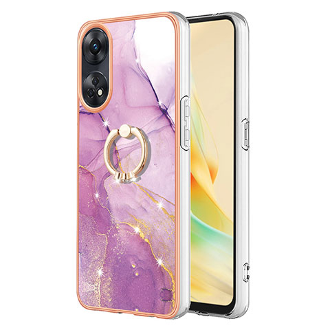 Funda Silicona Gel Goma Patron de Moda Carcasa con Anillo de dedo Soporte YB5 para Oppo Reno8 T 4G Purpura Claro