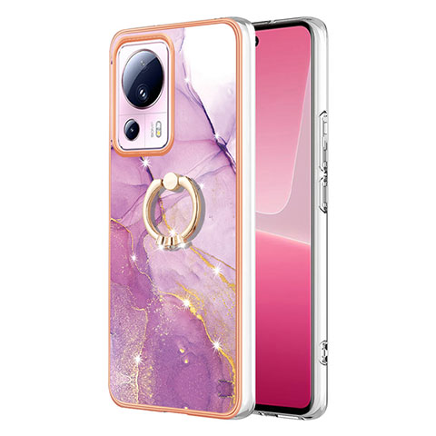 Funda Silicona Gel Goma Patron de Moda Carcasa con Anillo de dedo Soporte YB5 para Xiaomi Civi 2 5G Purpura Claro