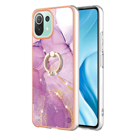 Funda Silicona Gel Goma Patron de Moda Carcasa con Anillo de dedo Soporte YB5 para Xiaomi Mi 11 Lite 4G Purpura Claro