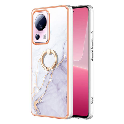 Funda Silicona Gel Goma Patron de Moda Carcasa con Anillo de dedo Soporte YB5 para Xiaomi Mi 13 Lite 5G Blanco