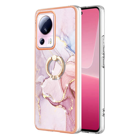 Funda Silicona Gel Goma Patron de Moda Carcasa con Anillo de dedo Soporte YB5 para Xiaomi Mi 13 Lite 5G Rosa