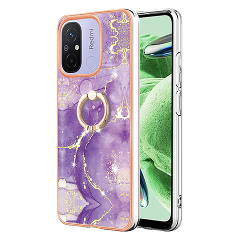 Funda Silicona Gel Goma Patron de Moda Carcasa con Anillo de dedo Soporte YB5 para Xiaomi Poco C55 Morado