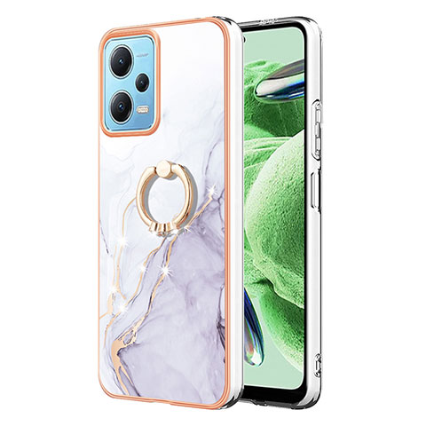 Funda Silicona Gel Goma Patron de Moda Carcasa con Anillo de dedo Soporte YB5 para Xiaomi Poco X5 5G Blanco