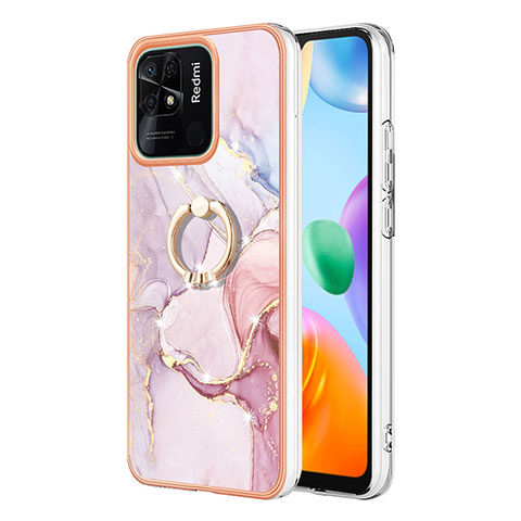 Funda Silicona Gel Goma Patron de Moda Carcasa con Anillo de dedo Soporte YB5 para Xiaomi Redmi 10 Power Rosa