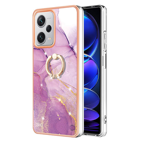 Funda Silicona Gel Goma Patron de Moda Carcasa con Anillo de dedo Soporte YB5 para Xiaomi Redmi Note 12 Explorer Purpura Claro