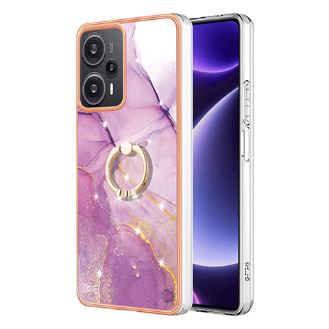 Funda Silicona Gel Goma Patron de Moda Carcasa con Anillo de dedo Soporte YB5 para Xiaomi Redmi Note 12 Turbo 5G Purpura Claro