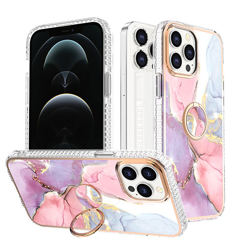 Funda Silicona Gel Goma Patron de Moda Carcasa con Anillo de dedo Soporte YJ1 para Apple iPhone 13 Pro Rosa