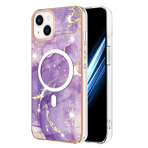 Funda Silicona Gel Goma Patron de Moda Carcasa con Mag-Safe Magnetic para Apple iPhone 15 Plus Morado