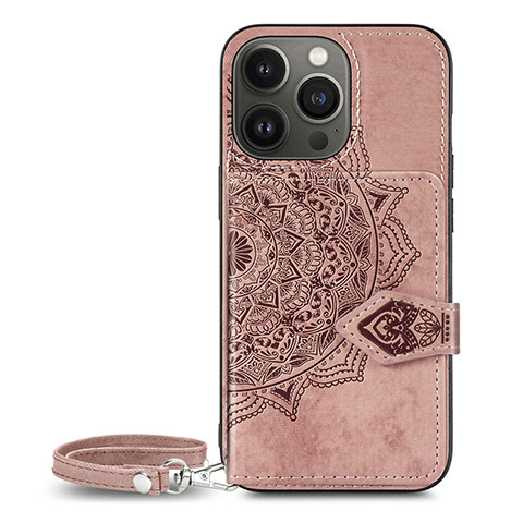 Funda Silicona Gel Goma Patron de Moda Carcasa S01 para Apple iPhone 13 Pro Max Oro Rosa