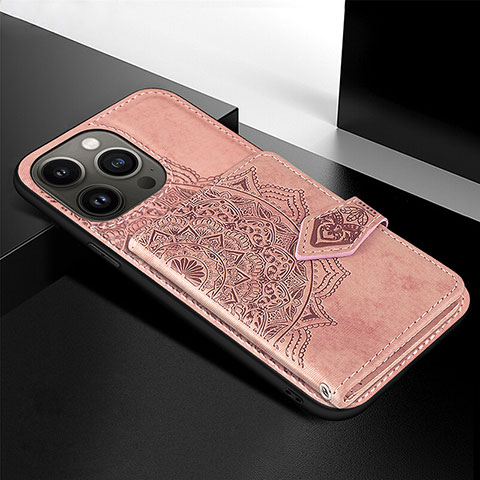 Funda Silicona Gel Goma Patron de Moda Carcasa S02 para Apple iPhone 13 Pro Max Oro Rosa