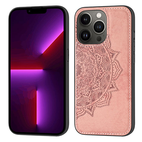 Funda Silicona Gel Goma Patron de Moda Carcasa S04 para Apple iPhone 13 Pro Max Oro Rosa