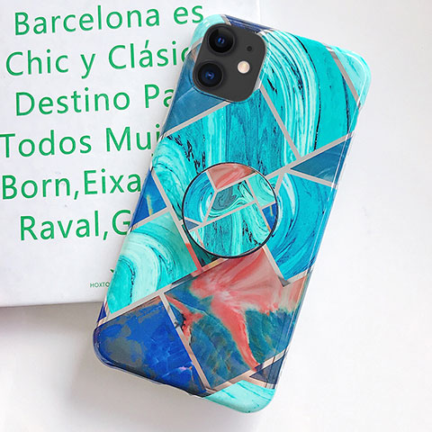 Funda Silicona Gel Goma Patron de Moda Carcasa S06 para Apple iPhone 11 Cian