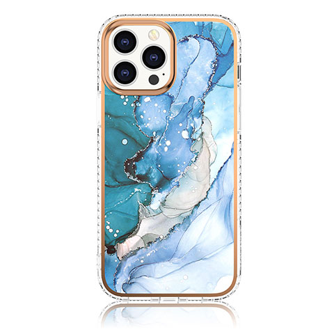 Funda Silicona Gel Goma Patron de Moda Carcasa YJ1 para Apple iPhone 13 Pro Max Azul