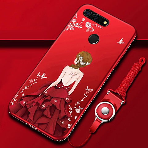 Funda Silicona Gel Goma Vestido de Novia Carcasa K01 para Huawei Honor V20 Rojo