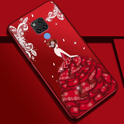 Funda Silicona Gel Goma Vestido de Novia Carcasa K01 para Huawei Mate 20 Rojo Rosa