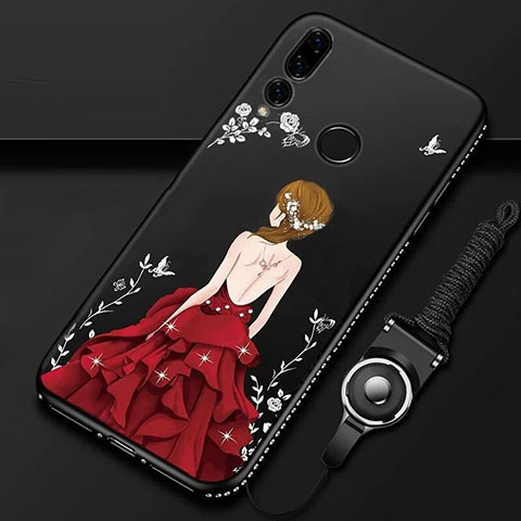 Funda Silicona Gel Goma Vestido de Novia Carcasa K01 para Huawei P Smart+ Plus (2019) Rojo y Negro