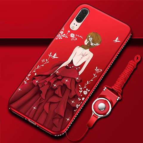 Funda Silicona Gel Goma Vestido de Novia Carcasa K02 para Huawei P20 Rojo