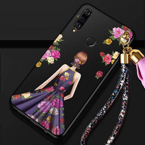 Funda Silicona Gel Goma Vestido de Novia Carcasa K02 para Huawei P30 Lite XL Morado y Negro