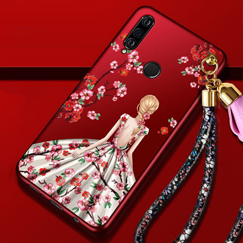 Funda Silicona Gel Goma Vestido de Novia Carcasa K02 para Huawei P30 Lite XL Rosa Roja