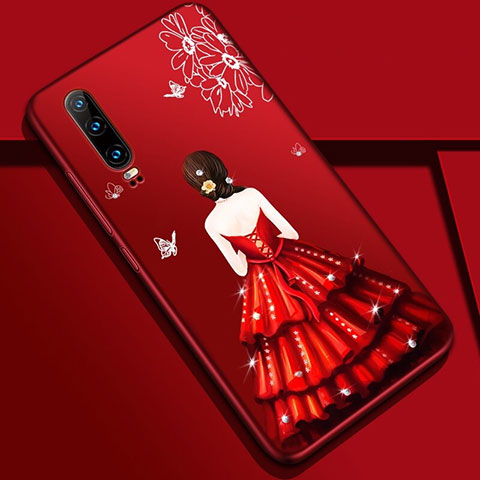 Funda Silicona Gel Goma Vestido de Novia Carcasa K02 para Huawei P30 Rojo Rosa