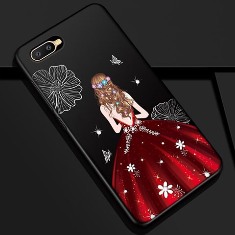 Funda Silicona Gel Goma Vestido de Novia Carcasa M04 para Oppo K1 Rojo y Negro