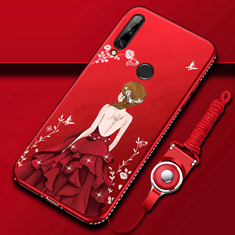 Funda Silicona Gel Goma Vestido de Novia Carcasa para Huawei Enjoy 10 Plus Rojo