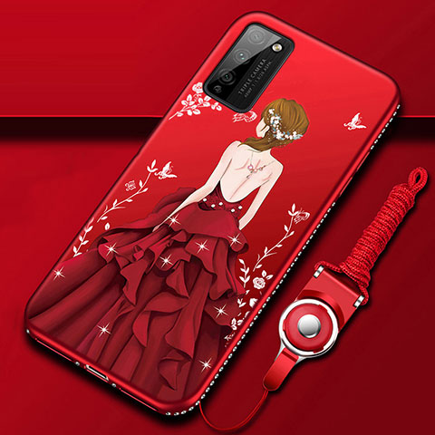 Funda Silicona Gel Goma Vestido de Novia Carcasa para Huawei Honor 30 Lite 5G Rojo